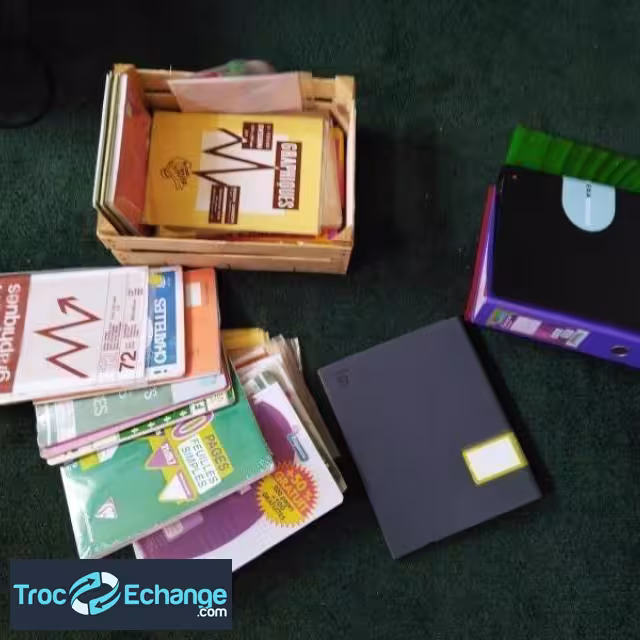Lot de nombreuses fournitures scolaires, 